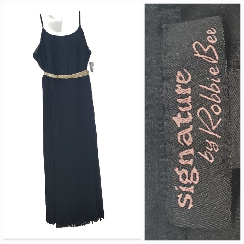 Signature by Robbie Bee Black Woman Size 16 Empire Waist Pleated Long Dress